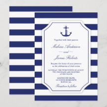 Convite Náutico para Casamento de Stripe de Marinh