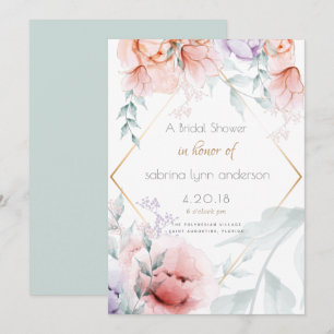 Convite Nave  Camarões Trendy Coral e Lilac Aquarelle