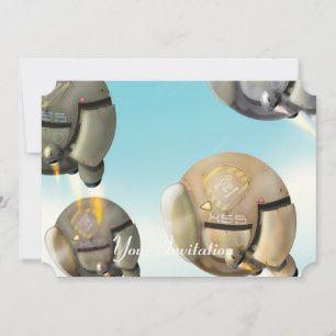 Convite Nave espacial voando através de um planeta