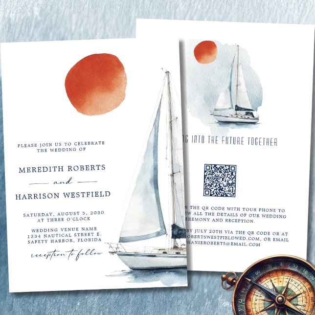 Convite Navegando para o Futuro Juntos Casamento (Sailing Into The Future Together Sailboat Wedding Invitation 3)