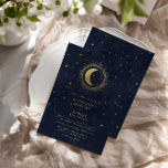 Convite naves azuis celestiais lua Casamento<br><div class="desc">Nossa coleção de "ouro celestial" apresenta uma bela lua crescente com estrelas douradas em vários designs sobre um fundo azul-da-meia-noite de veludo emparelhado com fontes elegantes. Fácil de personalizar e você pode escolher entre muitos itens desta coleção em nossa loja.</div>