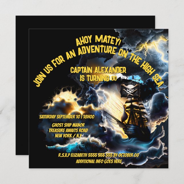 Convite Navio-fantasma pirata que invade os mares noturnos (Frente/Verso)