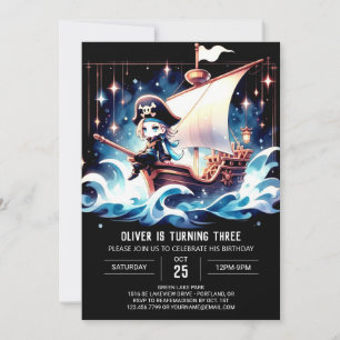 Convite Navio Moderno Pirata Aniversário