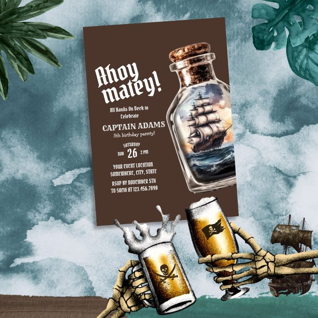 Convite Navio pirata em um aniversário de garrafa (Criador carregado)