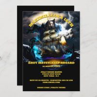 Navio pirata Jolly Roger bandeira noite tempestade