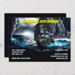 Convite Navio pirata montes náuticos à lua marítima noturn