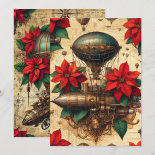 Convite Navio Steampunk Imprimível com Poinsettia