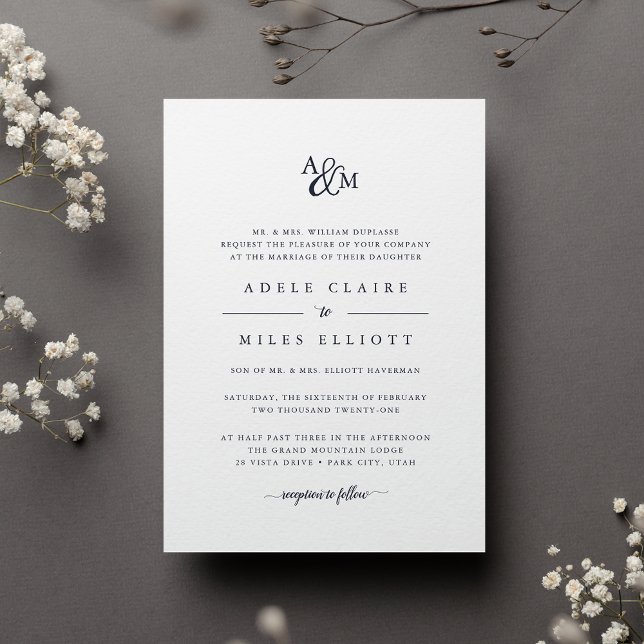 Convite Navy | Ampersand Monogram Wedding (Criador carregado)