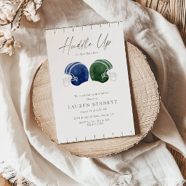 Convite Navy And Blue Huddle Up Twin Boys Baby Shower