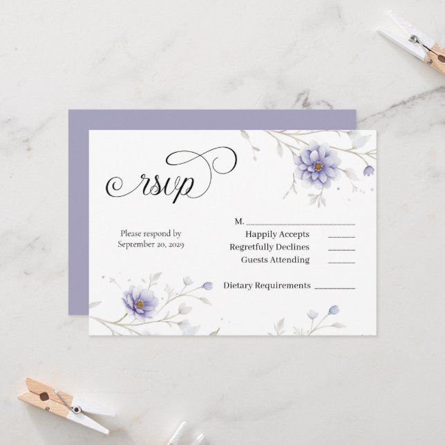 Convite Navy and Blush Floral Wedding RSVP (Frente/Verso In Situ)