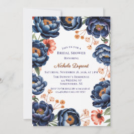 Convite Navy and Burnt Orange Floral Bridal Shower