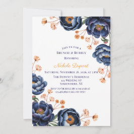 Convite Navy and Burnt Orange Floral Brunch & Bubbly