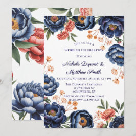 Convite Navy and Burnt Orange Floral Wedding Celebration
