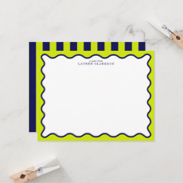 Convite Navy and Lime Striped Wavy Frame Note Card