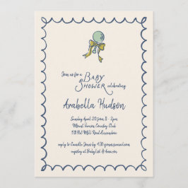 Convite Navy and Mint Doodle Rattle and Bow Baby Shower