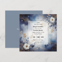 Convite Navy Blue and Gold Floral Wedding 