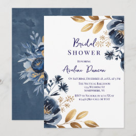Convite Navy Blue and Gold Peony Bridal Shower