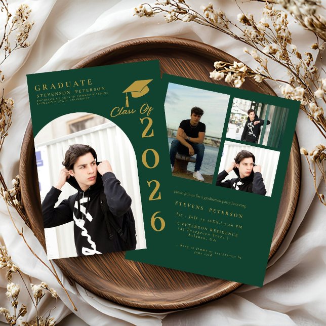 Convite Navy Blue  and Gold Photo Graduation (Criador carregado)