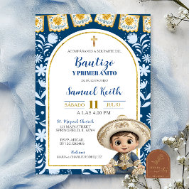 Convite Navy Blue Arch Cielito Lindo Baptism 1st Birthday
