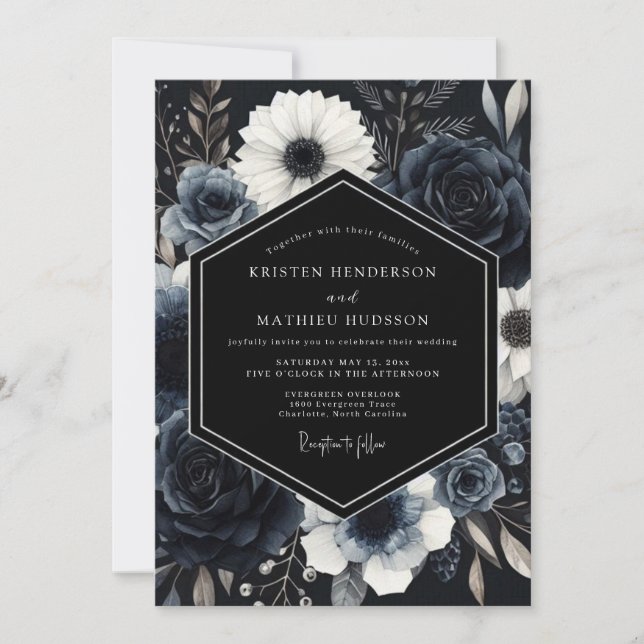 Convite Navy Blue Atmospheric Winter Wedding (Frente)