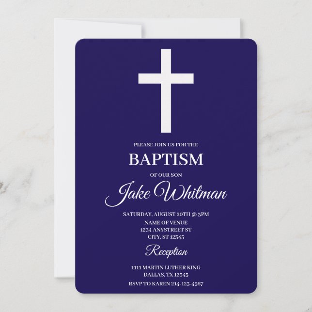 Convite Navy blue Baptism (Frente)