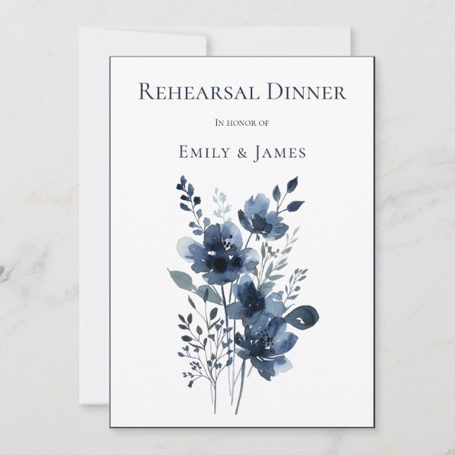 Convite Navy Blue Botanical Wedding (Frente)
