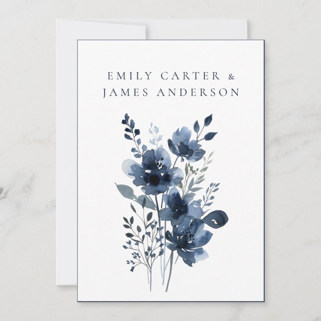 Convite Navy Blue Botanical Wedding (Frente)