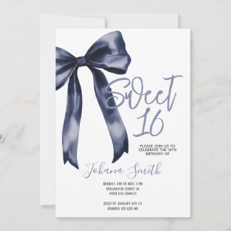 Convite Navy Blue Bow Sweet Sixteen Girl Birthday Party