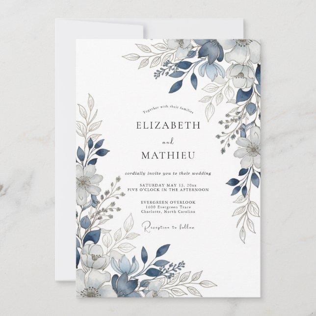Convite Navy Blue Breathtaking Botanical Wedding (Frente)