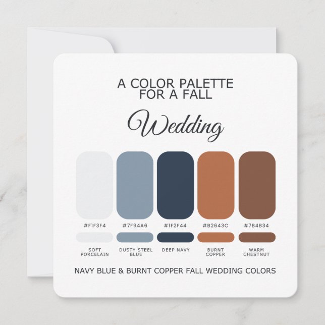 Convite Navy Blue Burnt Copper Fall Wedding Palette Card (Frente)