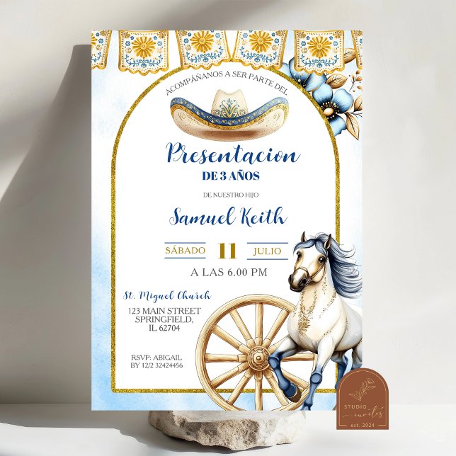 Convite Navy Blue  Charro Presentacion de 3 anos Invitatio (Criador carregado)