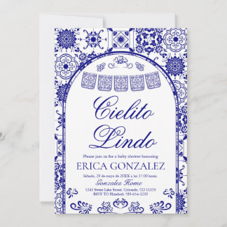 Convite Navy Blue Cielito Lindo Papel Picado Baby Shower