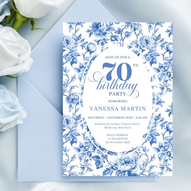 Convite Navy Blue Classic 70th Birthday Invitation (Navy Blue Classic 70th Birthday Invitation)