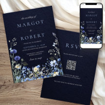 Navy Blue Cornflower Wildflower Wedding QR Code