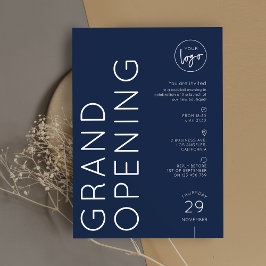 Convite Navy Blue Corporate Business Logo Grand Opening