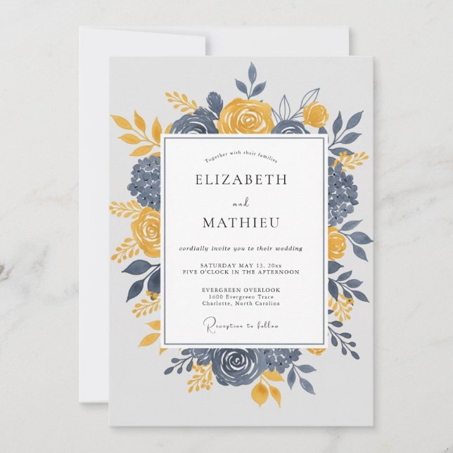 Convite Navy Blue Dignified Autumnal Wedding (Frente)