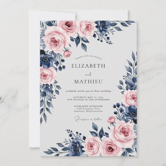 Convite Navy Blue Divine Floral Wedding (Frente)