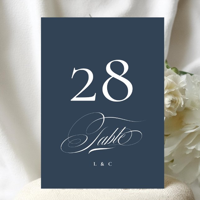 Convite Navy Blue Elegant Wedding 5 x 7 Table Number (Criador carregado)