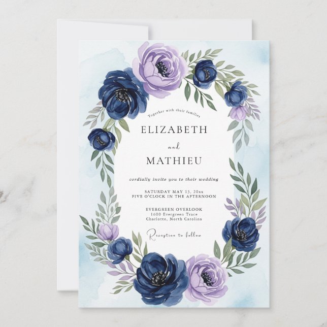 Convite Navy Blue Ethereal Botanical Wedding (Frente)