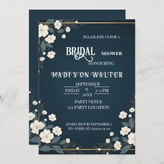 Convite Navy Blue Floral Bridal Shower Invitation