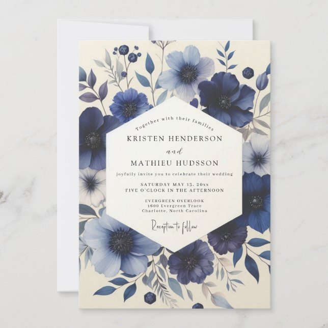 Convite Navy Blue Floral Meadow Wedding (Frente)