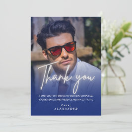 Convite Navy blue Gradient Photo Birthday Thank you card