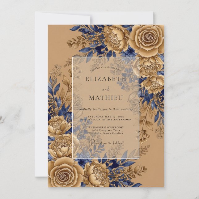 Convite Navy Blue Grandiose Rustic Wedding (Frente)
