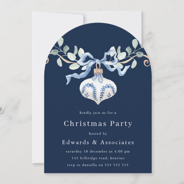 Convite Navy Blue Modern Christmas Party (Frente)