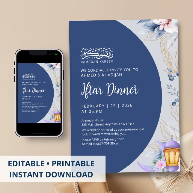 Convite Navy Blue Night Sky Ramadan Iftar Dinner (Criador carregado)