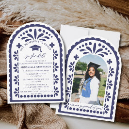 Convite Navy Blue Papel Picado Talavera Photo Graduation