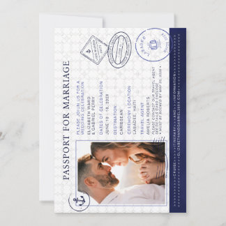 Convite Navy Blue Passport Destination Wedding Cruise