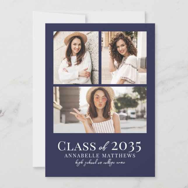 Convite Navy Blue Photo Graduation Party Invitation (Frente)