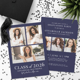 Convite Navy Blue Photo Graduation Party Invitation