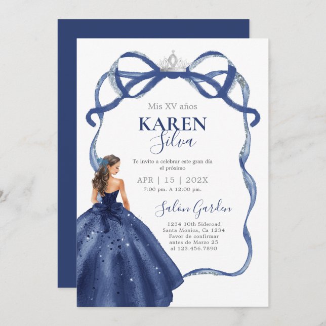 Convite Navy Blue Quinceanera Invitation (Frente/Verso)